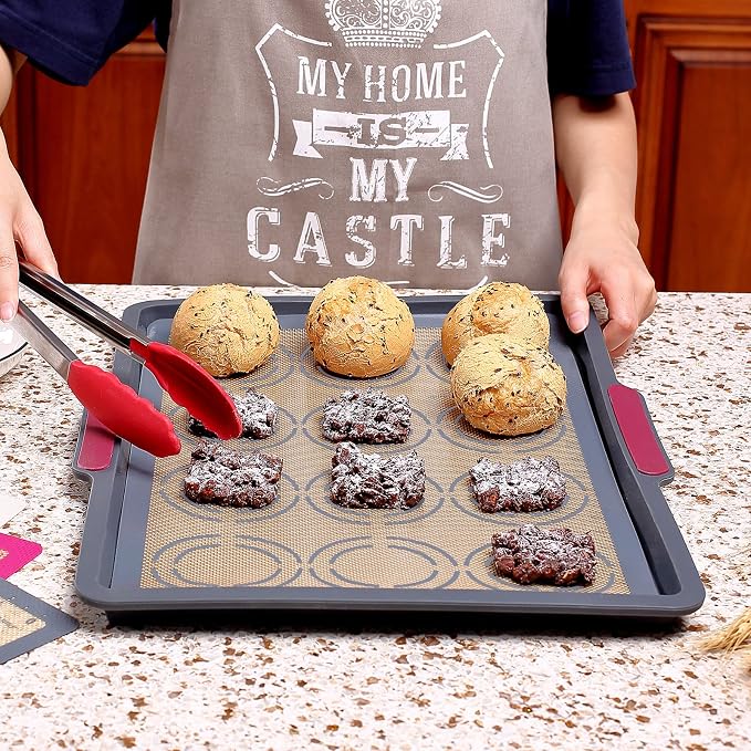 GUANCI Silicone Baking Mat Set of 6, Includes 25"x17.5" Large, 2 Medium 16.5"x11.6", 2 Small 11.75"x8.25", 9" Round, All Mats 0.70mm Thick, Non-Stick Reusable Baking Mats for Pizza, Cookie, Bread