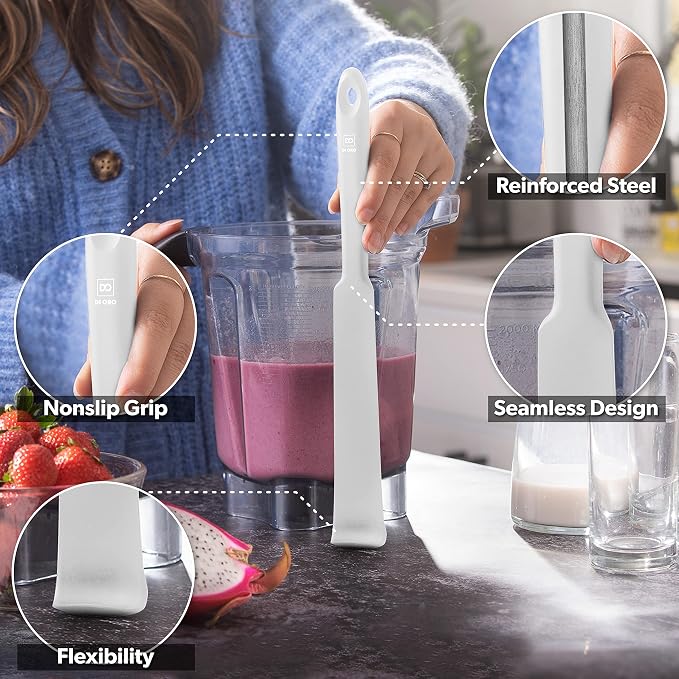 DI ORO Silicone Blender & Jar Spatulas - Heat Resistant Kitchen Utensil Set for Cooking, Mixing, Baking, & Scraping (2pc, Stone)