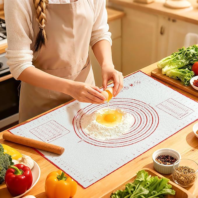 Silicone Baking Dough Pastry Mat, JJOO Large Bread Rolling Cookie kneading Baking Mats for Counter, Nonstick, Easy to Clean (27x20Inch)