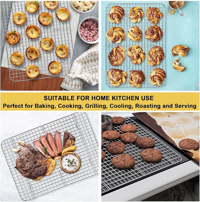 P&P CHEF 16.6 Inch Stainless Steel Cooling Baking Rack Set of 2 | Grid Cooking Racks for Griddle Roasting Grilling Warming, Good for Friends or Family, Oven & Dishwasher Safe, Heavy Duty
