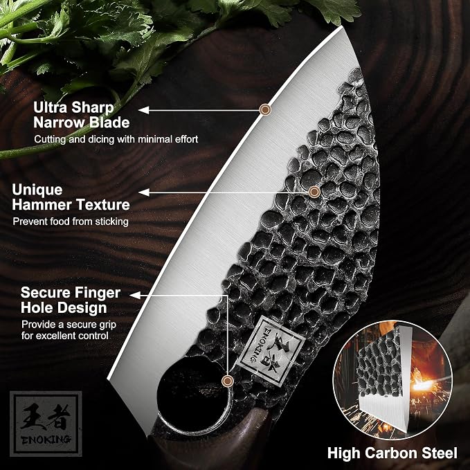 ENOKING Viking Boning Knife with Sheath, 6.1" Japanese Kitchen Knife for Meat Cutting, Hand Forged Chef Knife Meat Cleaver for Kitchen, Camping, Outdoor