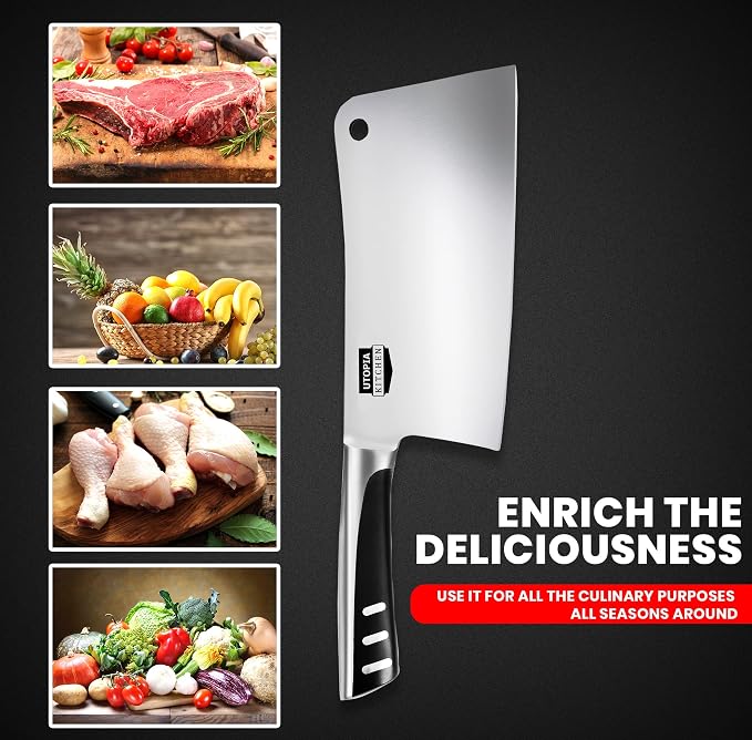 Utopia Kitchen 7 inch Cleaver Knife Stainless Steel Chef Butcher Knives for Meat, Vegetable Multipurpose Kitchen Chef Knife Chopping Bone