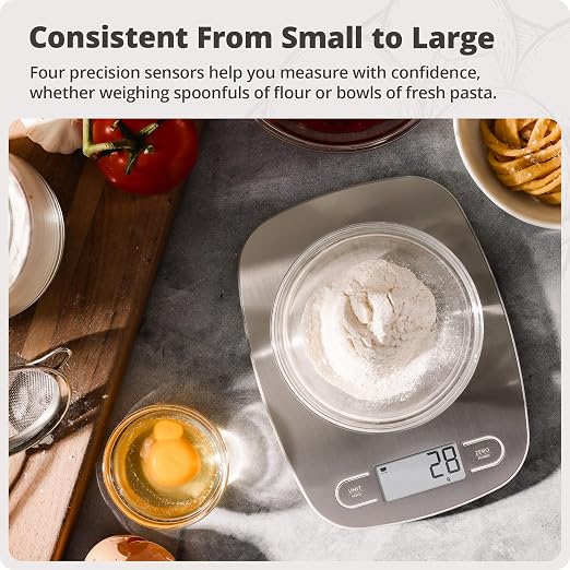 Greater Goods Food Scale – Digital Kitchen Scale, 1g Precision, Easy-Tare & Quick Conversion, Slim Compact Design, Durable & Portable | Ideal for Cooking, Baking & Meal Prep (Stainless Steel)