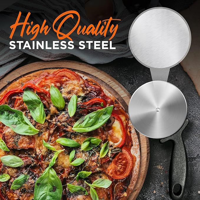 NutriChef 4-Inch Pizza Cutter Wheel - Sharp Stainless Steel Slicer with Built-in Finger Guard & Non-Slip Plastic Handle - Cuts Through Crusts, Bread, Pies, Dough, & More - Dishwasher Safe