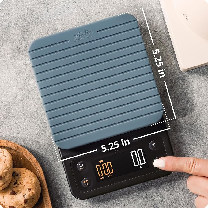 Greater Goods Coffee Scale with Timer, 0.1g Precision for Espresso & Matcha | Digital Pour-Over Scale with Waterproof Silicone Cover, Backlit Display & 6.6lb Capacity for Chemex, V60, Drip (Stone Blue)