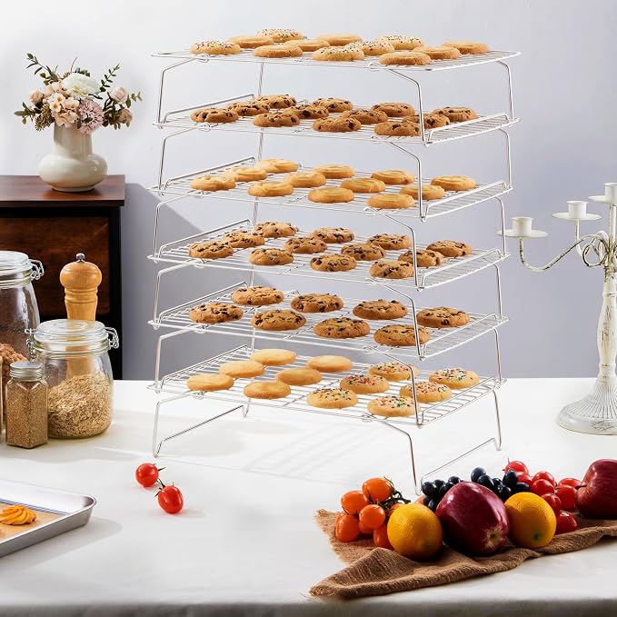 LIANYU 6-Tier Stackable Cooling Rack for Cooking & Baking, 10"x15", 2 Pack | Stainless Steel Collapsible Cooling Rack for Cookies, Cakes, Baking Wire Racks Fits Jelly Roll Pan, Oven & Dishwasher Safe