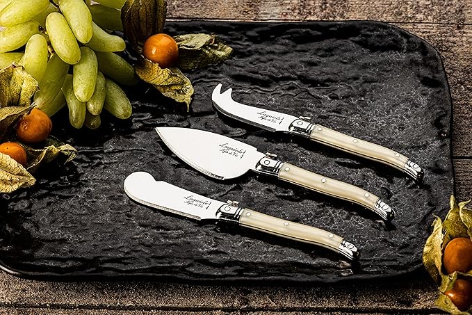 Laguiole Style de Vie Cheese knives Premium Line, set of 3, mother of pearl color