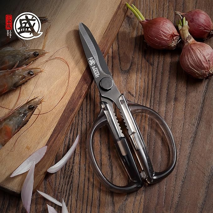 Detachable Poultry Shears, Clear Acrylic Handle | Titanium-plated 1.4116 stainless steel blades, detachable design, clear acrylic handle for meat, fish, nuts and vegetables