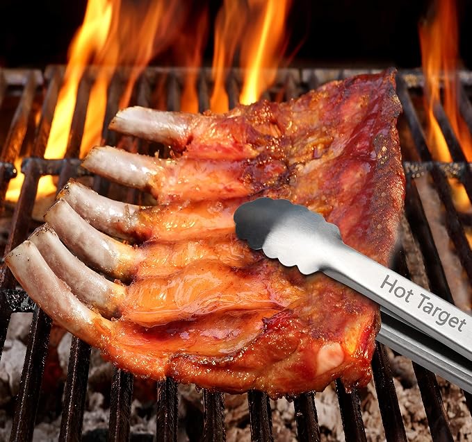 Set of 3: 7, 9, 12 inches, Heavy Duty, Non-Stick, Stainless Steel Silicone BBQ and Kitchen Tongs. Heat resistant up to 600°F (Silver)