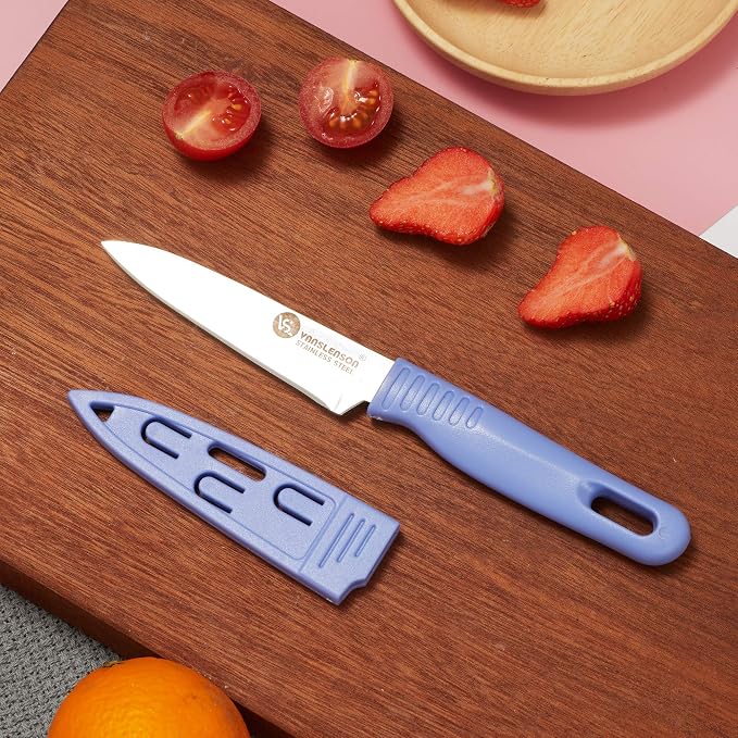4 Pieces Kitchen Knife Set Stainless Steel Blade, Paring knife for Fruit and Vegetable with Matching Covers Colorful Combo Lovely Pink Color Gift Set (4)