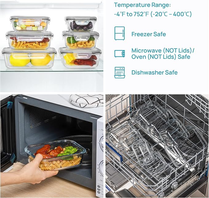 Vtopmart 8 Pack Glass Food Storage Containers with Airtight Lids | Meal Prep Lunch Containers, Leakproof, Leftover Storage, Take-out, Microwave, Oven, Freezer and Dishwasher Safe, BPA Free