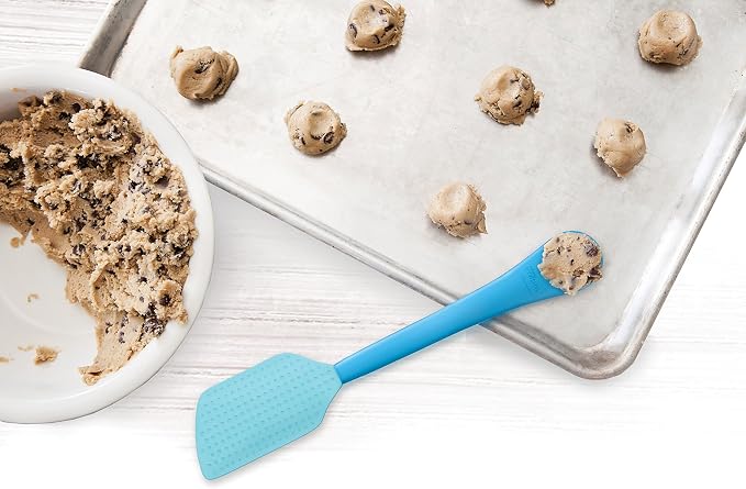 Talisman Designs 2 Piece Set, BPA-Free Silicone Cookie Scoop and Scraper Spatulas Blue