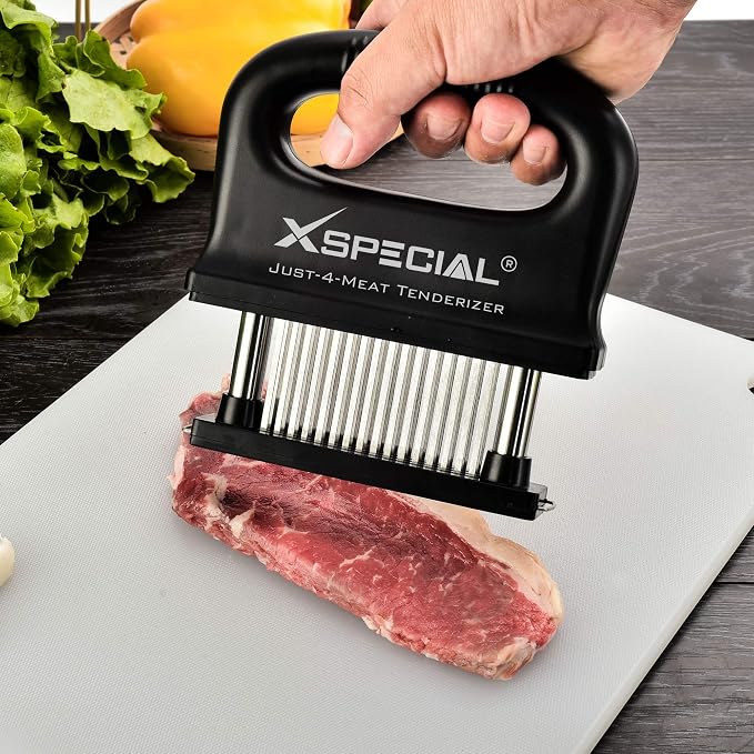Deluxe Meat Tenderizer Tool 48 Blades Stainless Steel - Kitchen Cooking Gadgets Tools with Ultra Sharp Needle That Makes Steak & Chicken Tender - Dishwasher Safe