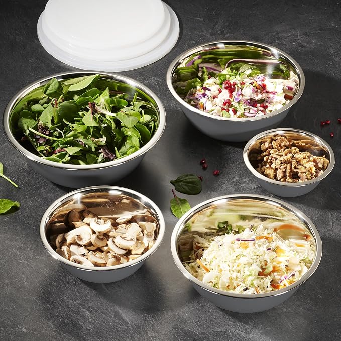 10-Piece Stainless Steel Mixing Bowl Set with Lids for Food Prep & Storage | WHYSKO Mixing Bowls with Lids Set - .75, 1, 1.5, 3 & 5 Quart Kitchen Bowls, Rustproof Metal Nesting Bowls, Dishwasher Safe