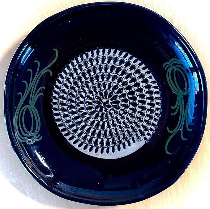 BonCera, All-in-one Premium Ceramic Garlic Grater Plate 4-Piece Set - Black Garlic Design - for Garlic, Ginger, Chocolate, and More! - Comes with 5.25" Plate, Peeler, Brush, and Stand