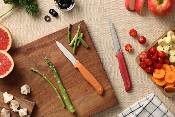 Zyliss Classic 2 Piece Paring Knife Set with Straight & Serrated Blades, Stainless Steel 15° Hollow-Ground Edge, Ergonomic Wheat Straw Handles, Blade Covers Included