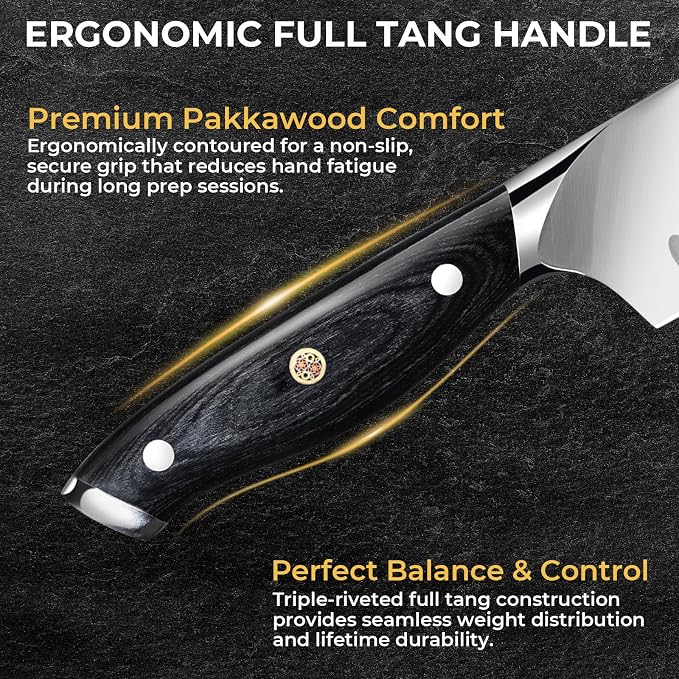 DiiHAUZZ Chef Knife, 7 Inch Ultra Sharp Japanese Santoku Knife, High Carbon Steel Forged Professional Kitchen Knife with Full Tang Triple-Riveted Ergonomic Handle for Slicing, Chopping, Dicing