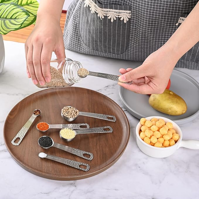 18/8 Stainless Steel Measuring Spoons Set, Measurer Spoons Heavy Duty Solid Measurement Spoons(Siliver-6spoons+1ring)
