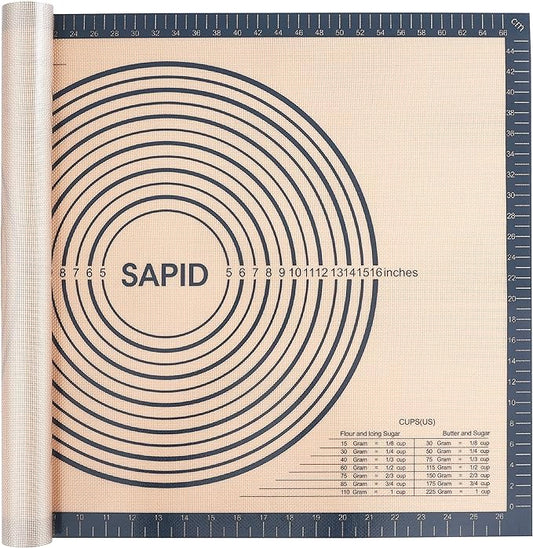 Sapid Thick Silicone Pastry Mat Baking Dough Rolling Extra Large 20" x 28" | Non-slip with Measurements for Non-stick Dough Rolling, Pie Crust, Kneading Mats, Countertop, Placement Mats (Gray)