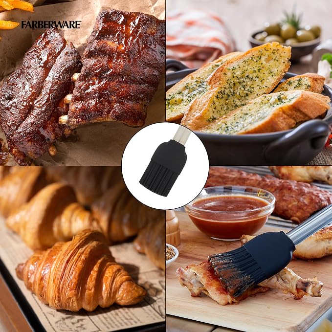 Farberware Silicone Basting Brush with Black Handle, 16-Inch Pastry and BBQ Brush for Grilling, Roasting, and Baking - Dishwasher Safe Kitchen Tool