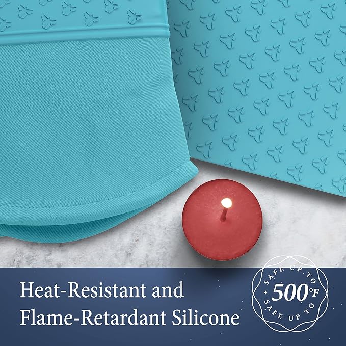 Cosy House Collection 4-Piece Oven Mitt & Pot Holder Set | Heat Resistant Trivet Cooking Gloves - Durable & Comfortable Long-Lasting Silicone - Cooking, Baking & Grilling (Turquoise)