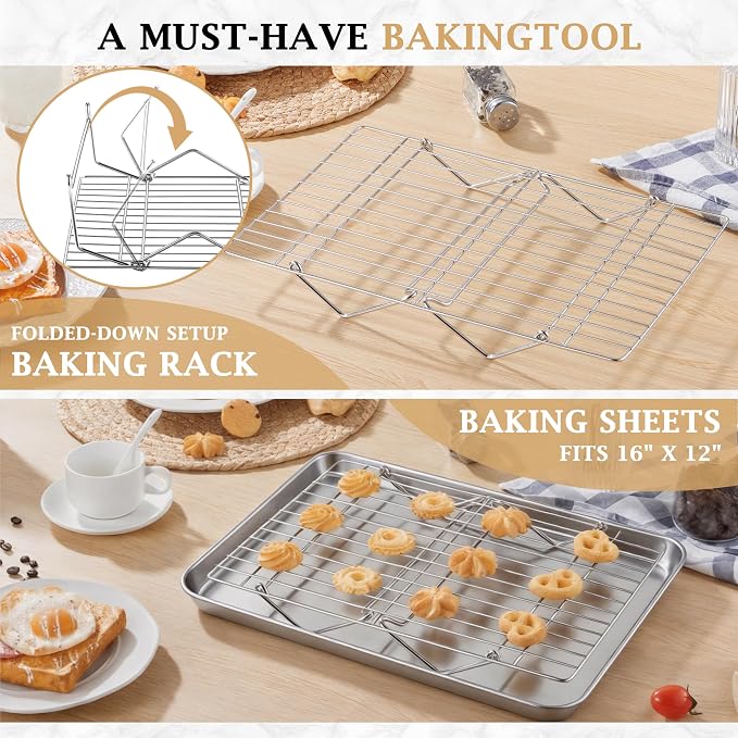 LIANYU 4-Tier Stackable Cooling Rack for Cooking & Baking, 10"x15", 2 Pack | Stainless Steel Collapsible Cooling Rack for Cookies, Cakes, Baking Wire Racks Fits Jelly Roll Pan, Oven & Dishwasher Safe