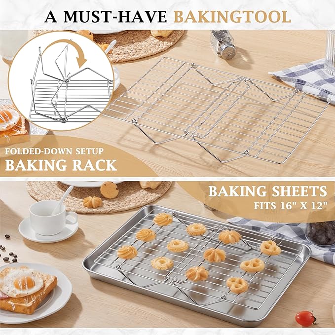 LIANYU 6-Tier Stackable Cooling Rack for Cooking & Baking, 10"x15", 2 Pack | Stainless Steel Collapsible Cooling Rack for Cookies, Cakes, Baking Wire Racks Fits Jelly Roll Pan, Oven & Dishwasher Safe