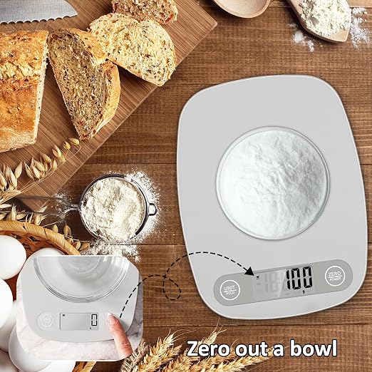 Food Scale Kitchen-Scale 11lb/5kg Food Scale for Kitchen Stainless Steel LCD Display Tare Function (g/oz/ml) for Meal Prep Coffee (Batteries Included) Grey