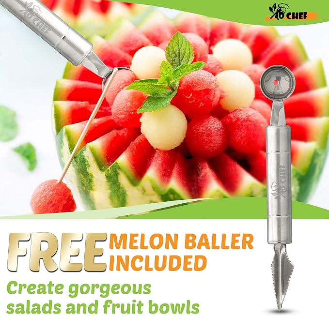 Ice Cream Scoop - Comfortable Silicone Non-Slip Black Grip - Dishwasher Safe Ice Cream Scooper Antifreeze - With Bonus stainless steel Melon Baller/Carving Knife Tool By Jo Chef (Black 2020)