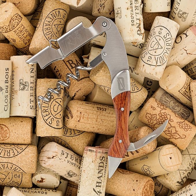 BAR NONE The Corkstractor Pro | Wine Corkscrew Wine Opener Bottle Opener Waiter Corkscrew Waiters Corkscrew Wine Key Beer Opener Wine Foil Cutter Wine Opener Cork Screw Corkscrews (SS with Rosewood)