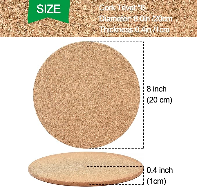 Cork Trivet, 8 Pack High Density Thick Cork Coasters Set for Hot Dishes, 8 Inch Heat Resistant Multifunctional Cork Trivets for Hot Dishes, Hot Pads for Kitchen, Table, Countertops