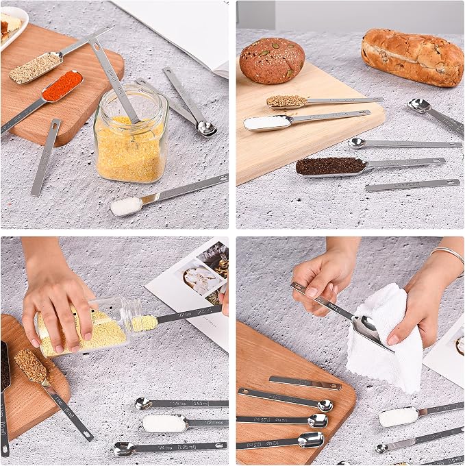 Stainless Steel Measuring Cups and Spoons Set of 12, 5 Dry Measuring Cups and 6 Measuring Spoons With Leveler for Kitchen