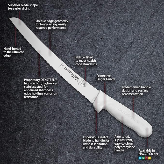 Sani-Safe S147-10SC-PCP 10" White Scalloped Bread Knife with Polypropylene Handle, Multicolor