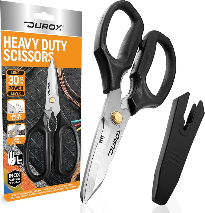 Heavy Duty Scissors, Multipurpose Utility Scissors. Built to Cut Leather, Cardboard, Carpet, Plastic and Rope. All Purpose Heavy Duty Kitchen Scissors to Cut Meat, Poultry and Chicken Bones