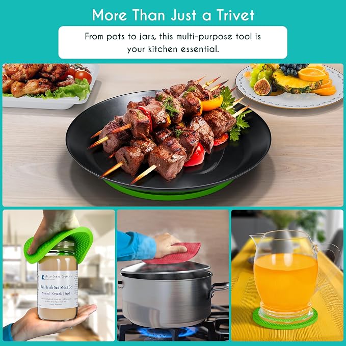 4 Pcs Thick Multicolored Trivets for Hot Dishes, Non Slip Hot Pot Holders, Kitchen Heat Resistant Silicone Pad, Extra Thick, Large.
