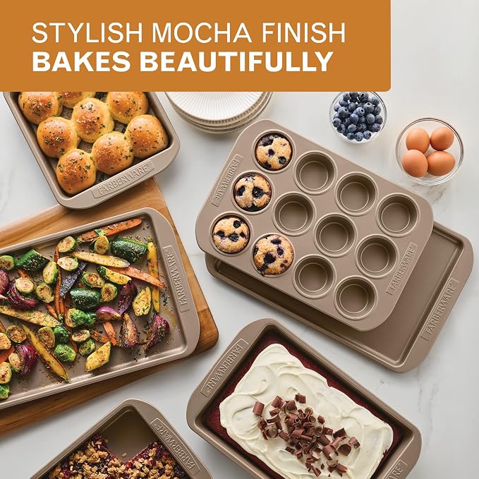 Farberware Bakeware Warp Resistant, Dishwasher Safe, 12-Cup Muffin Pan - Mocha