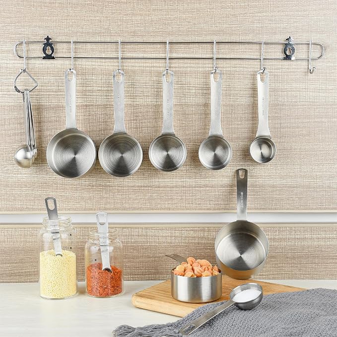 Measuring Cups Set of 7, 18/8 Stainless Steel Measuring Cups with 1/8, 1/4, 1/3, 1/2, 2/3, 3/4 & 1 Cup for Kitchen & Baking, Dry and Liquil Metal Metric Measure Cups Set