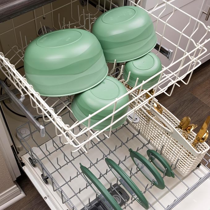 Pera Mixing Bowls with Lids, 8-Piece Airtight Leak-Proof Nesting BPA-Free Prep Bowl Set for Kitchen & Food Storage, Large 4200ml Capacity, Microwave & Dishwasher Safe(Green)