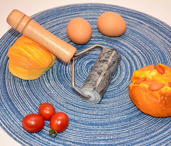 Tianman Rolling Pin Pizza Roller, Marble Roller Non-Stick T-Type, For Cake Baking Tortilla Fudge Pizza Cookies and Other Kitchen Baking Cooking (Type 2 Black).