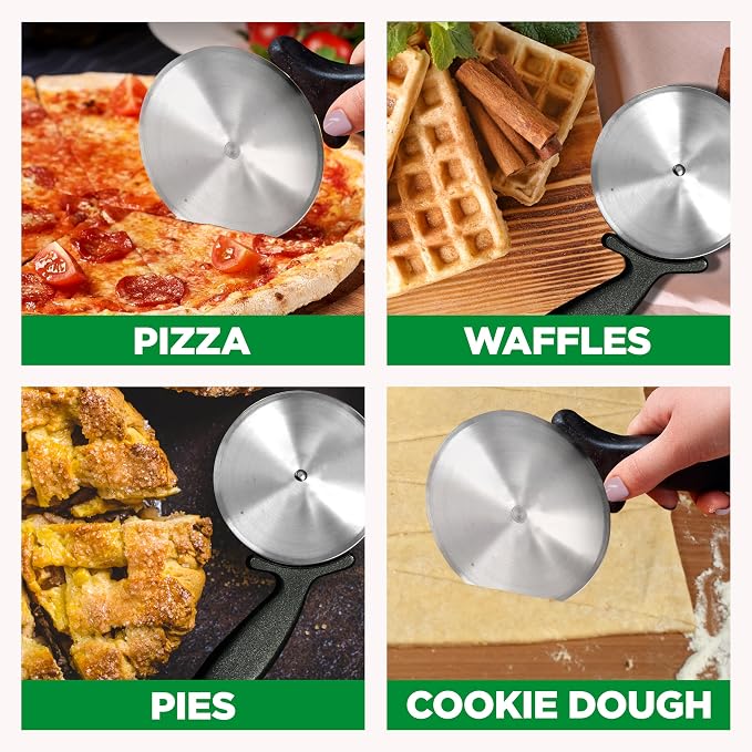 NutriChef 4-Inch Pizza Cutter Wheel - Sharp Stainless Steel Slicer with Built-in Finger Guard & Non-Slip Plastic Handle - Cuts Through Crusts, Bread, Pies, Dough, & More - Dishwasher Safe