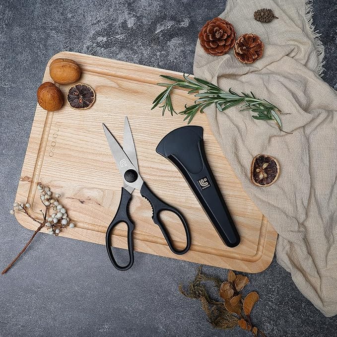 Linoroso Kitchen Scissors All Purpose Kitchen Shears with Magnetic Holder, Heavy Duty Scissors Shears Dishwasher Safe, Come Apart Food Scissors for Meat, Poultry, Cooking, BBQ, Vegetable, Herbs, Black