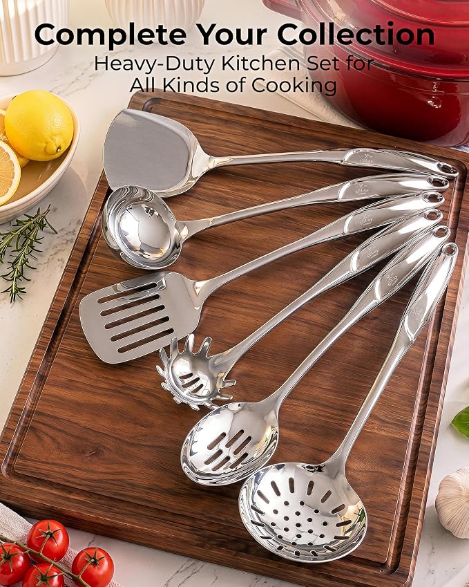 Zulay Kitchen Stainless Steel Pasta Spoon - 12” Spaghetti Server with Teeth & Draining Holes - Rust-Resistant Pasta Fork for Noodles & Pasta - Dishwasher Safe Utensil for Everyday Use