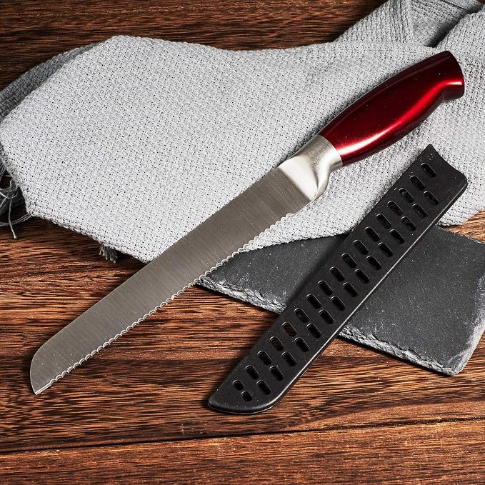 Kitchen Knife Set Paring Knife, 8" Serrated Bread Knife beautiful Red Knife with Sheath (Bread Knife)