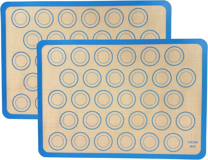 Macaron Silicone Baking Mats Set of 2, Half Sheet Nonstick Reusable Extra Thick Baking Sheet Liners for Macarons, Cookies and Pastry, Blue