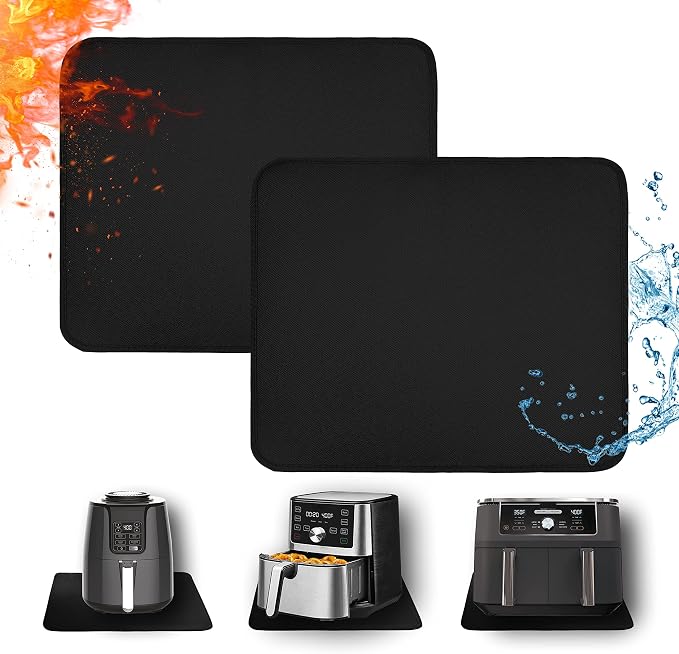 2 PCS Heat Resistant Mats for Countertop Air Fryer, 18x15in, Black | 1022 ℉ Fireproof mat, air fryer accessories for ninja, cosori, waterproof hot pads for kitchen toaster, oven, coffee maker