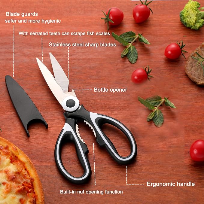 OMDAR Kitchen Scissors 3 Pack - Replacement - Stainless Steel Cooking Shears for Cutting Meat, Food, Fish, Poultry Multipurpose Sharp Sissors for Dishwasher Safe, 8.3 Inch