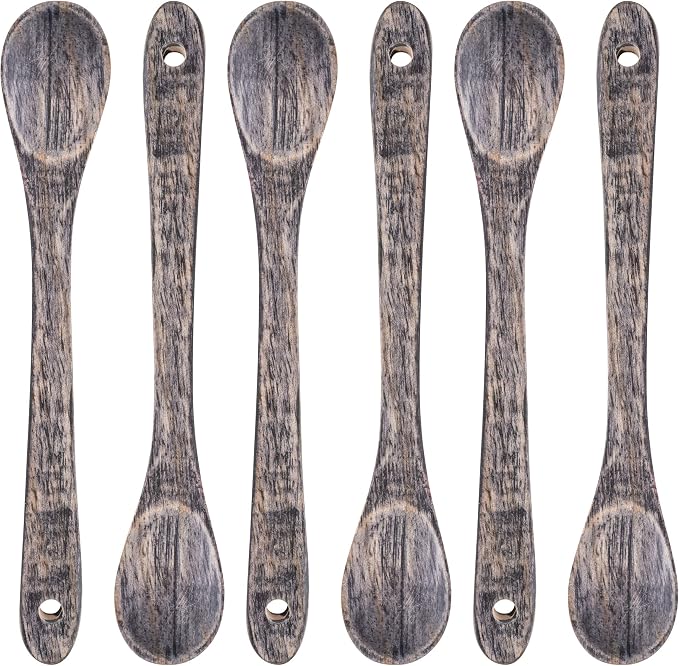 Karma Tasting Spoons Set - Tasting Spoons for Cooking - Gray Wood Kitchen Utensils - Gray Wood - Set of 6