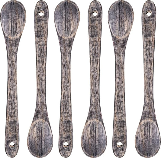 Karma Tasting Spoons Set - Tasting Spoons for Cooking - Gray Wood Kitchen Utensils - Gray Wood - Set of 6
