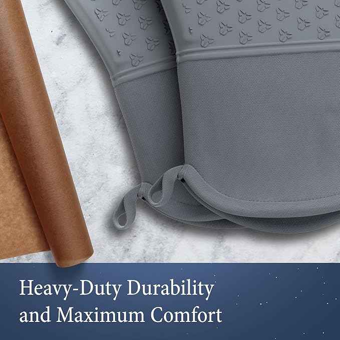 Cosy House Collection 4-Piece Oven Mitt & Pot Holder Set | Heat Resistant Trivet Cooking Gloves - Durable & Comfortable Long-Lasting Silicone - Cooking, Baking & Grilling (Grey)