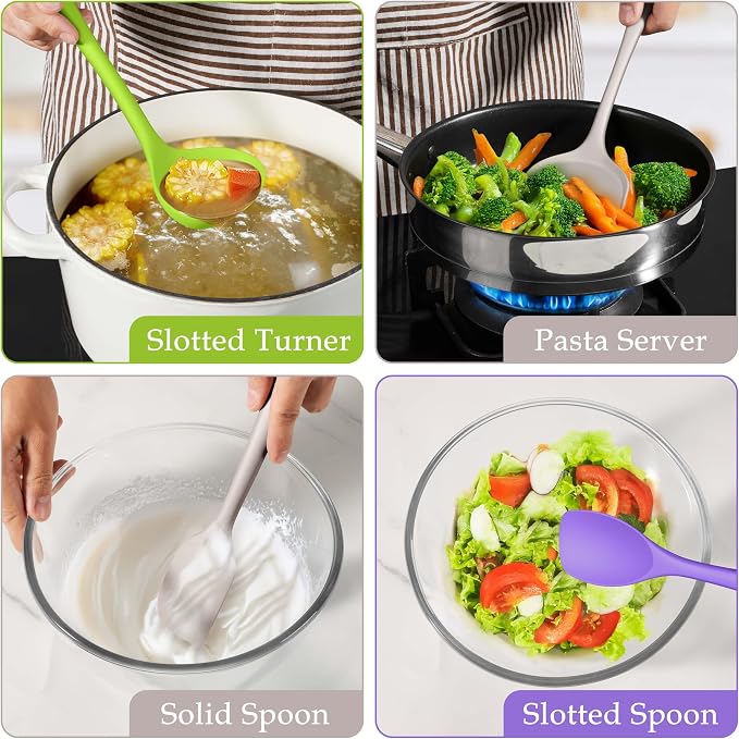 LIANYU 8Pcs Kitchen Cooking Utensils Set, Silicone Utensils Spatula Set, Heat Resistant Cooking Gadgets for Nonstick Cookware, Include Silicone Spoon, Turner, Spatula, Ladle, Multi-Color